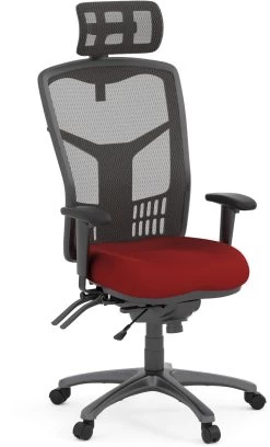 CoolMesh Executive High Back Chair - Red Fabric With Titanium Base And Headrest