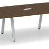 Signature Boat-Shape Conference Table 14 Ft - Modern Walnut With Silver Metal Legs