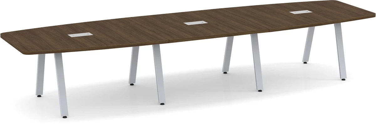 Signature Boat-Shape Conference Table 14 Ft - Modern Walnut With Silver Metal Legs 3 Signature Boat-Shape Conference Table 14 Ft - Modern Walnut With Silver Metal Legs