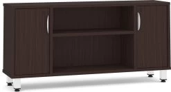 Encore Narrow Storage Credenza With Metal Legs - Espresso With White Legs
