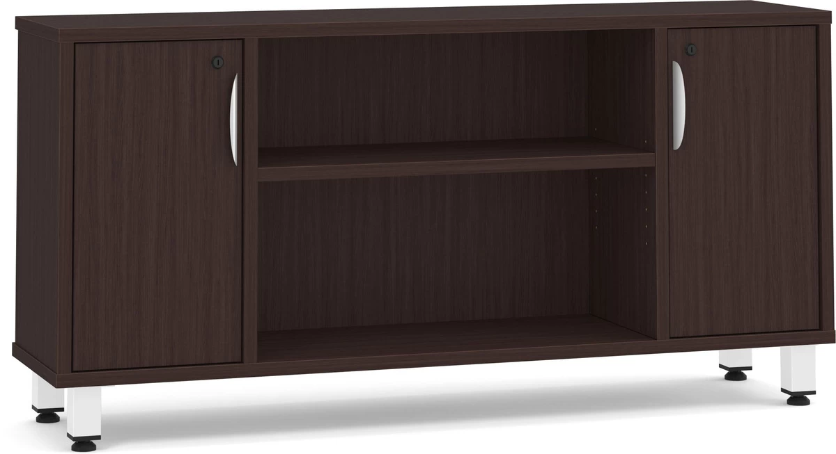 Encore Narrow Storage Credenza With Metal Legs - Espresso With White Legs 3 Encore Narrow Storage Credenza With Metal Legs - Espresso With White Legs
