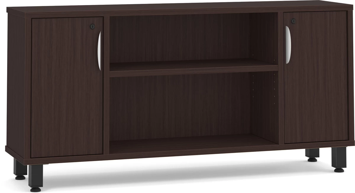 Encore Narrow Storage Credenza With Metal Legs - Espresso With Black Legs 3 Encore Narrow Storage Credenza With Metal Legs - Espresso With Black Legs