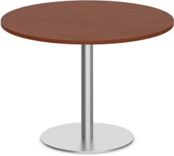 Classic Round Meeting Table 47" With Square-Edge Top And Round Brushed Metal Base - Cherry