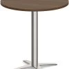 Classic Round Meeting Table 30" With Cross Brushed Metal Base - Modern Walnut