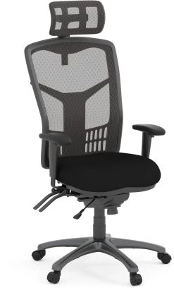CoolMesh Executive High Back Chair - Black Fabric With Titanium Base And Headrest