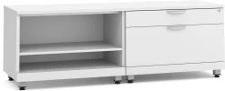 Encore Storage Cabinet And Bookshelf Credenza - White With Silver Riser