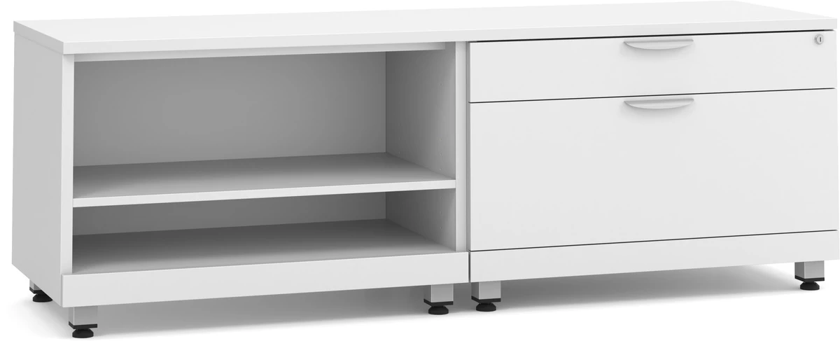 Encore Storage Cabinet And Bookshelf Credenza - White With Silver Riser 3 Encore Storage Cabinet And Bookshelf Credenza - White With Silver Riser