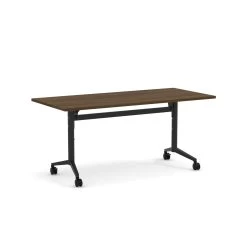 Flip Top Table With Square-Edge Top 30" X 48" - Modern Walnut Top With Black Base