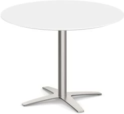Classic Round Meeting Table 42" With Beveled-Edge Top And Cross Brushed Metal Base - White