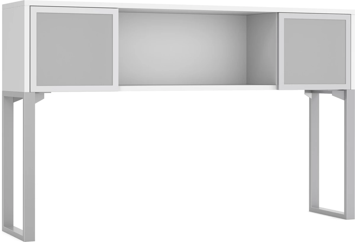 Elements Hutch 71" With 2 Glass Doors And 20" Riser - White With Silver Riser 3 Elements Hutch 71" With 2 Glass Doors And 20" Riser - White With Silver Riser