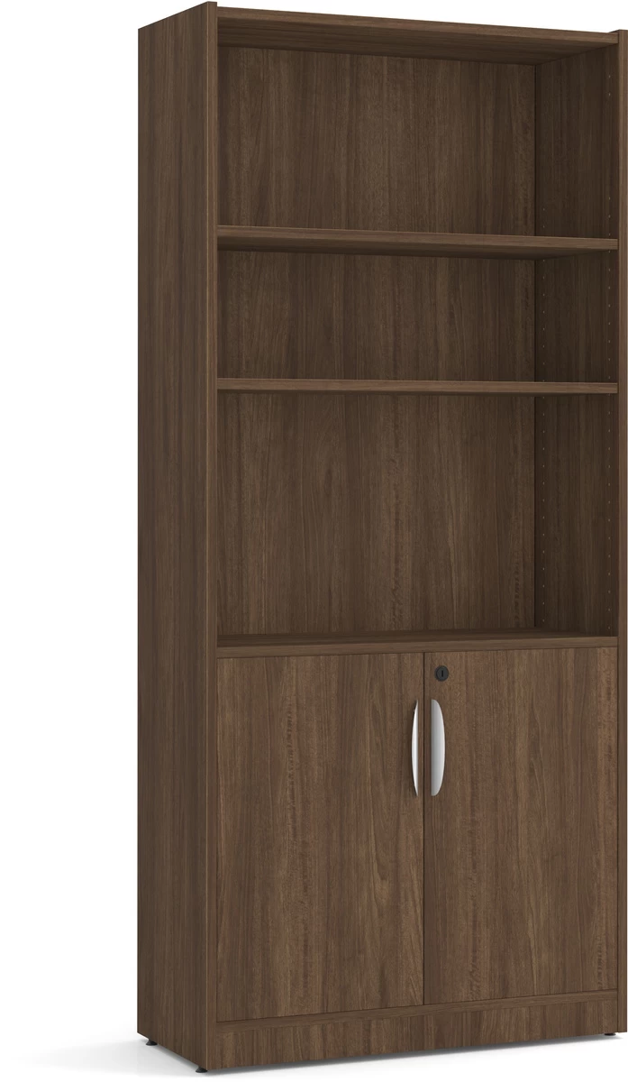 Heavy Duty Bookshelves With Door Kit - 6 Shelf In Modern Walnut 3 Heavy Duty Bookshelves With Door Kit - 6 Shelf In Modern Walnut