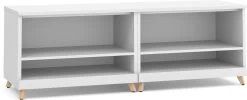 Signature Dual Open Bookshelf Credenza - White Base And Top With Natural Oak Legs