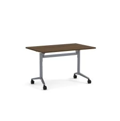 Flip Top Table With Square-Edge Top 24" X 48" - Modern Walnut Top With Silver Base