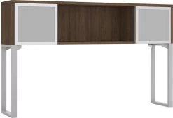 Elements Hutch 71" With 2 Glass Doors And 20" Riser - Modern Walnut With Silver Riser