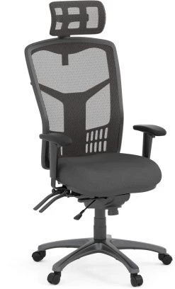 CoolMesh Executive High Back Chair - Grey Fabric With Titanium Base And Headrest
