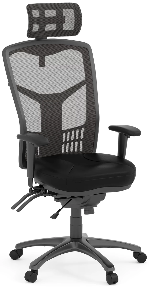 CoolMesh Executive High Back Chair - Black Leather With Titanium Base And Headrest 3 CoolMesh Executive High Back Chair - Black Leather With Titanium Base And Headrest