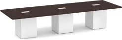 Classic Square-Edge Conference Table 12 Ft With Cube Base - Espresso With White Base