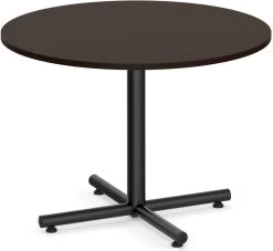Classic Round Meeting Table 42" With Square-Edge Top And Black Metal Cross Base - Espresso