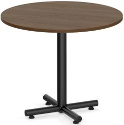 Classic Round Meeting Table 36" With Square-Edge Top And Black Metal Cross Base - Modern Walnut