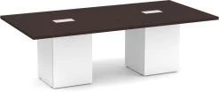 Classic Square-Edge Conference Table 8 Ft With Cube Base - Espresso With White Base