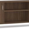 Encore Narrow Storage Credenza With Metal Legs - Modern Walnut With Silver Legs -Office Furniture Store 53e4b05c942ef279e7613cfdce4e