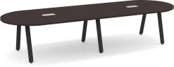 Signature Racetrack Conference Table 12 Ft - Espresso With Black Metal Legs