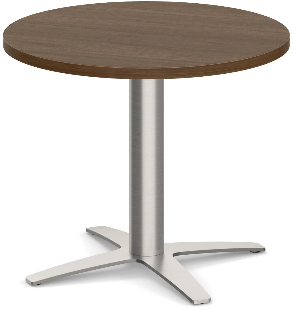 Classic Round End Table 24" With Cross Brushed Metal Base - Modern Walnut 3 Classic Round End Table 24" With Cross Brushed Metal Base - Modern Walnut