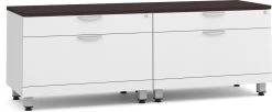 Encore Dual Storage Cabinet Credenza - White Base And Espresso Top With Silver Riser