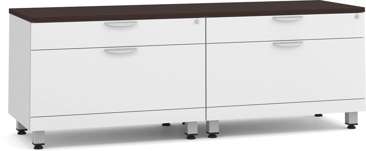 Encore Dual Storage Cabinet Credenza - White Base And Espresso Top With Silver Riser 3 Encore Dual Storage Cabinet Credenza - White Base And Espresso Top With Silver Riser