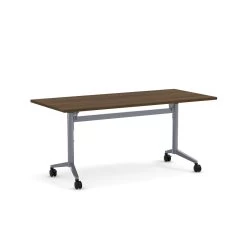 Flip Top Table With Square-Edge Top 30" X 48" - Modern Walnut Top With Silver Base