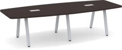 Signature Boat-Shape Conference Table 10 Ft - Espresso With Silver Metal Legs