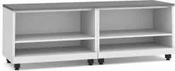 Encore Dual Open Bookshelf Credenza - White Base And Newport Grey Top With Black Riser