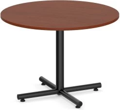 Classic Round Meeting Table 47" With Square-Edge Top And Black Metal Cross Base - Cherry