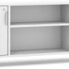 Encore Narrow Storage Credenza With Metal Legs - White With Silver Legs