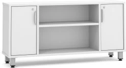 Encore Narrow Storage Credenza With Metal Legs - White With Silver Legs