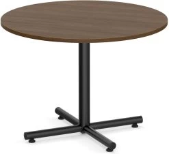 Classic Round Meeting Table 42" With Square-Edge Top And Black Metal Cross Base - Modern Walnut