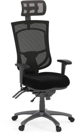 CoolMesh Pro Executive High Back Chair - Black Fabric With Titanium Base And Headrest
