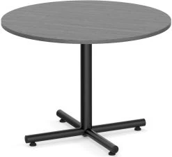 Classic Round Meeting Table 42" With Square-Edge Top And Black Metal Cross Base - Newport Grey