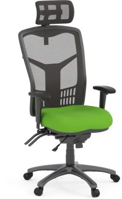 CoolMesh Executive High Back Chair - Green Fabric With Titanium Base And Headrest