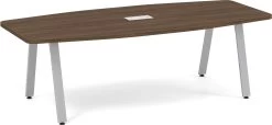 Signature Boat-Shape Conference Table 8 Ft - Modern Walnut With Silver Metal Legs