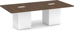 Classic Square-Edge Conference Table 8 Ft With Cube Base - Modern Walnut With White Base