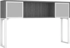 Elements Hutch 71" With 2 Glass Doors And 20" Riser - Newport Grey With White Riser