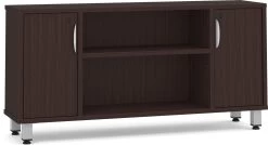 Encore Narrow Storage Credenza With Metal Legs - Espresso With Silver Legs