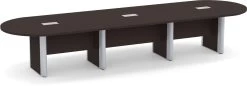 Classic Plus Racetrack Conference Table 14 Ft - Espresso With Silver Metal Accents
