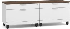 Encore Dual Storage Cabinet Credenza - White Base And Modern Walnut Top With Black Riser