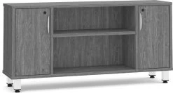 Encore Narrow Storage Credenza With Metal Legs - Newport Grey With White Legs