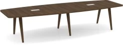 Signature Boat-Shape Conference Table 12 Ft - Modern Walnut And Silver Hardware