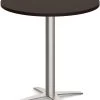Classic Round Meeting Table 36" With Square-Edge Top And Cross Brushed Metal Base - Espresso