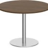 Classic Round Meeting Table 47" With Square-Edge Top And Round Brushed Metal Base - Modern Walnut