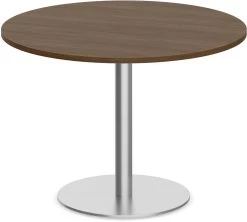 Classic Round Meeting Table 47" With Square-Edge Top And Round Brushed Metal Base - Modern Walnut